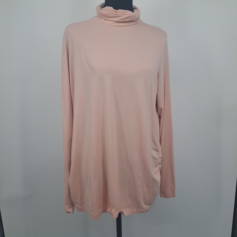 Coldwater Creek Peach Pink Ruched Side Turtleneck Top 1X Supima Cotton Blend